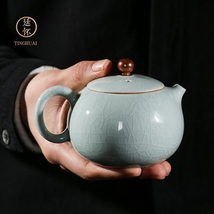 单壶开片大号家用金丝复古陶瓷茶壶汝瓷可养 廷怀窑汝窑西施壶中式