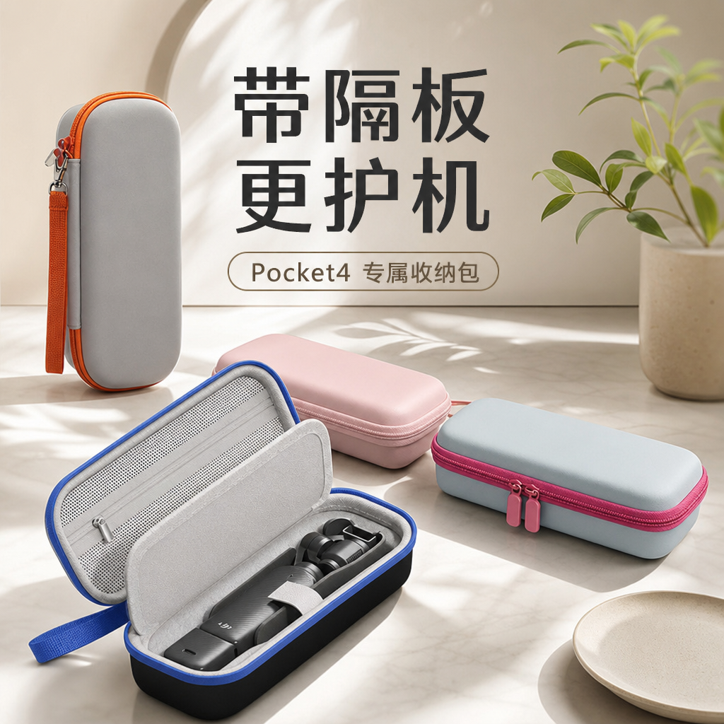 适用DJI大疆Pocket4/3收纳包便捷收纳盒pocket3保护套保护壳收纳配件硅胶底座防摔防撞手持云台运动相机配件
