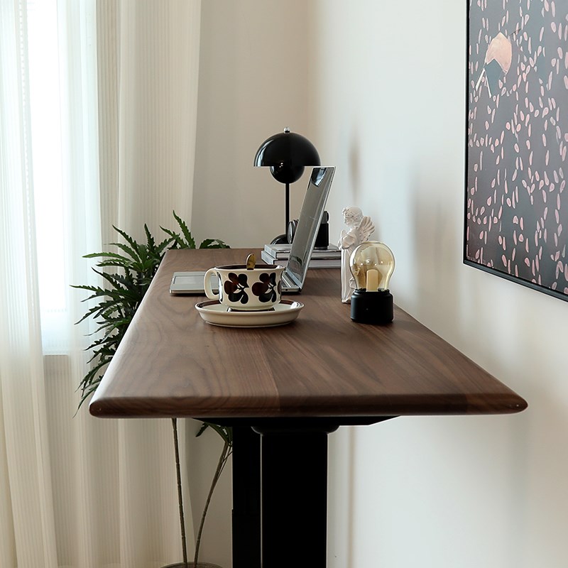 实木电动升降桌站立式智能超窄版40cm高脚吧台长条桌黑胡桃木书桌