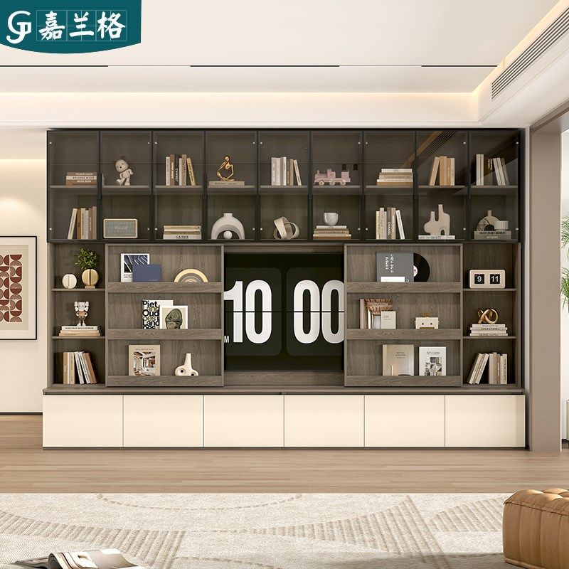 定制去客厅化书柜一体整墙到顶书架卡座式电视背景墙柜组合9D109