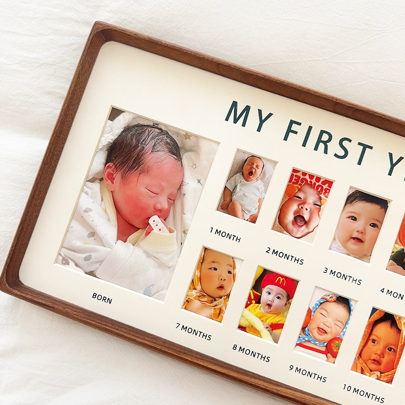 宝宝出生12个月纪念实木相框摆台定制婴儿照diy周岁生日成长礼物