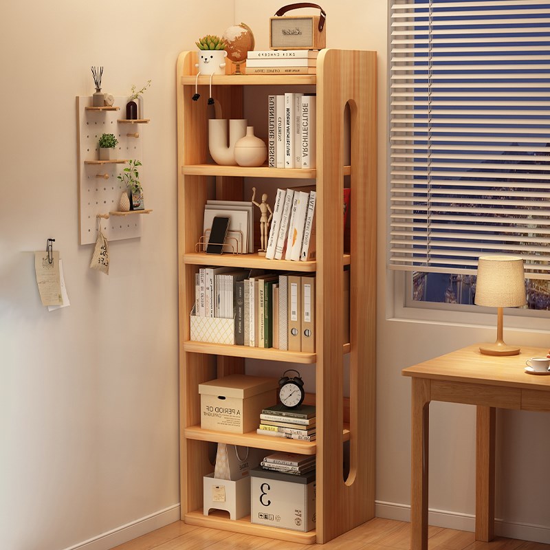 儿童书架落地置物架客厅收纳储物一体靠墙极窄不占空间实木书柜子