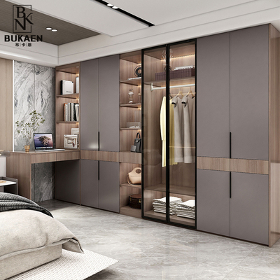 福人轻奢衣柜家用卧室实木柜子储物柜三四六八门大衣橱玻璃门定制