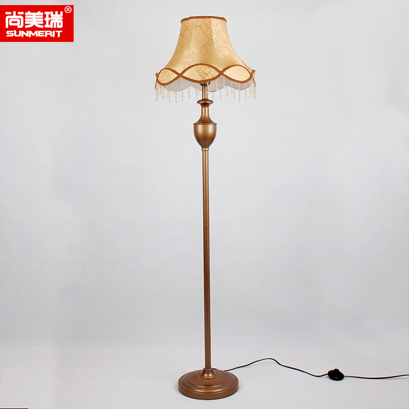 欧式客厅落地灯复古典书房卧室古铜棕色布艺立式台灯遥控调光LED