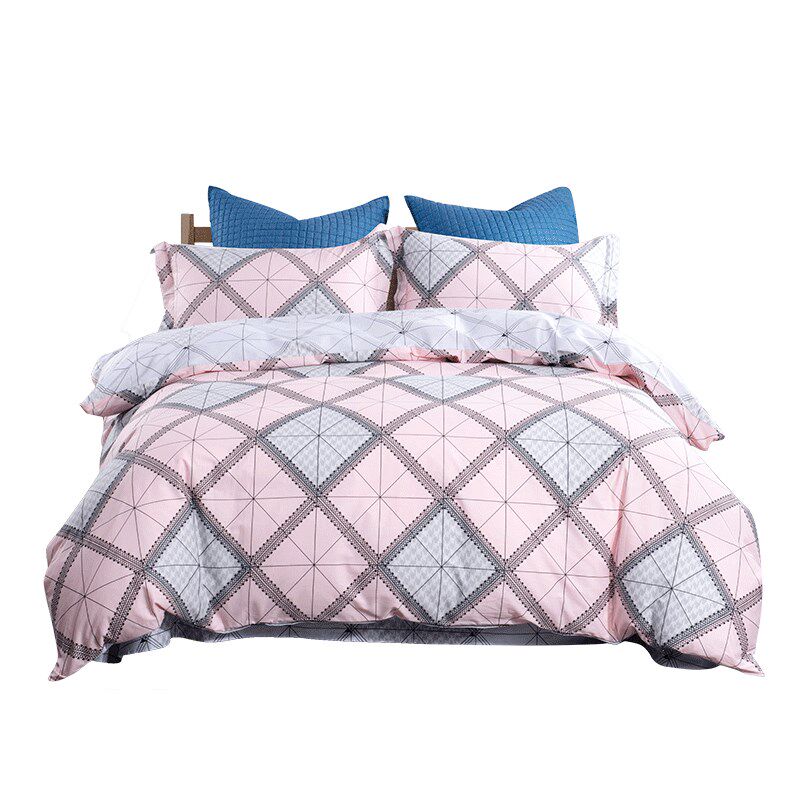 民光全棉纯棉格子四件套1.5m1.8米床单被套简约家用床上用品4件套