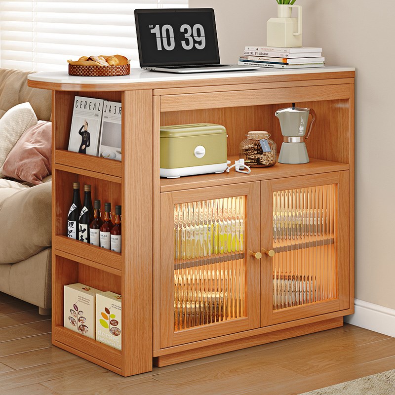 全实木吧台桌阳台休闲小吧台家用小户型樱桃木色橱柜可伸缩隔断柜