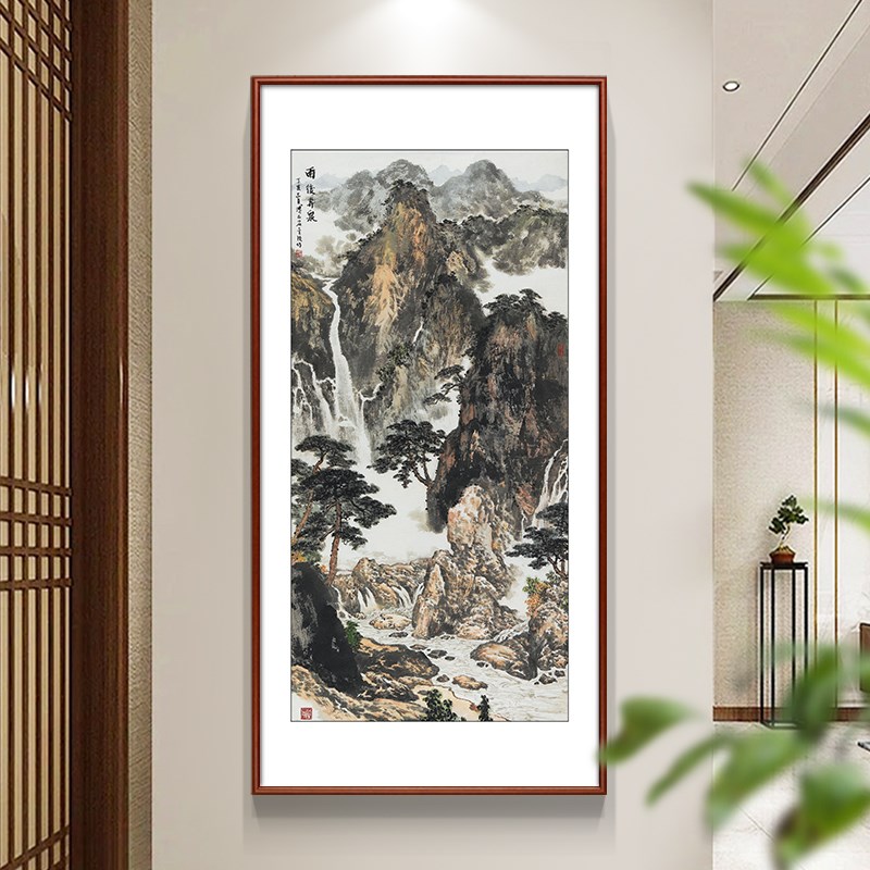 李可染万山红遍竖版玄关画新中式名家山水国画办公室书房茶室挂画