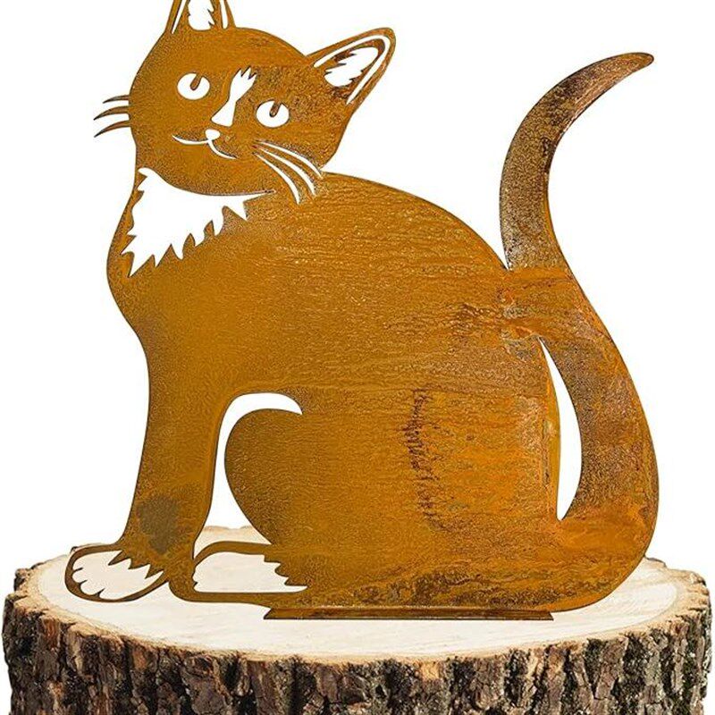 小猫篱笆创意铁艺金属生锈装饰田园风公园园艺生锈地插庭院装饰