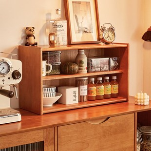 实木格架餐边柜厨房置物架桌上收纳柜家用餐桌碗柜台面储物手办架