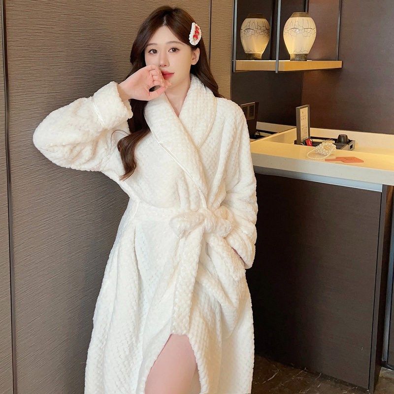 珊瑚绒睡衣女款冬季性感睡袍加厚甜美秋季2024新款中长款浴袍睡裙