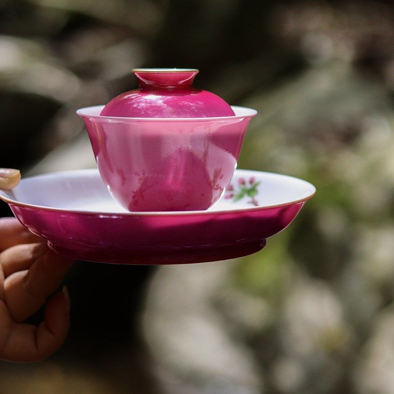 却道海棠依旧 胭脂红渐变手绘海棠壶承 盖碗 主人杯 画瓷的武才人,餐饮具,茶托,淘宝优惠券,粉丝福利购,淘宝优惠卷