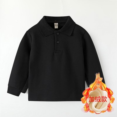 儿童白色POLO衫加绒加厚男童翻领T恤秋冬款打底衫女童小学生校服