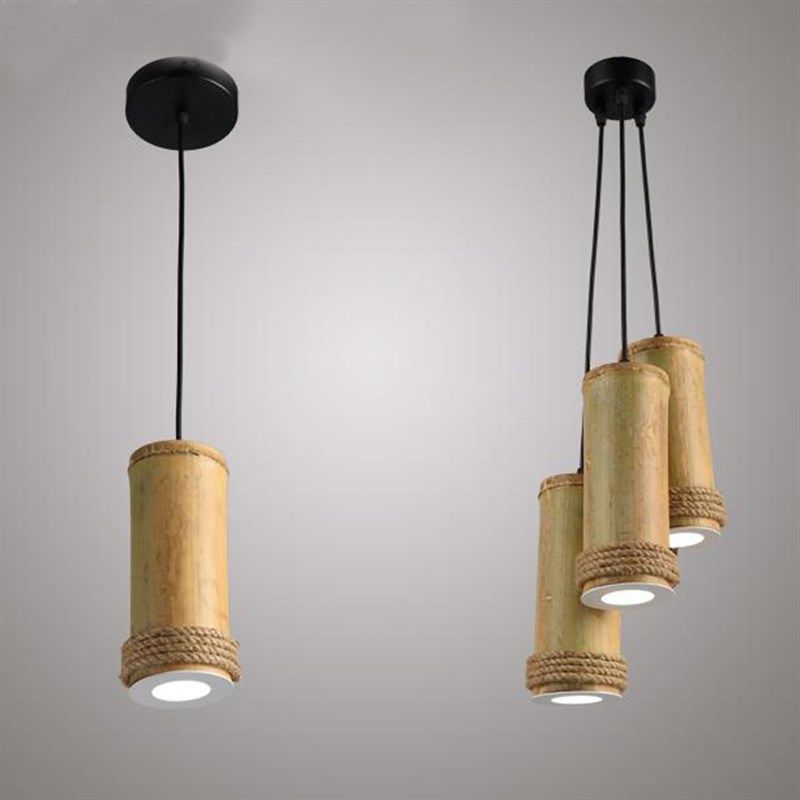 美式乡村复古个性麻绳灯具餐厅酒吧台咖啡厅装饰创意LED竹筒吊灯