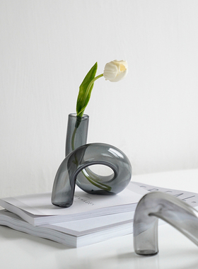 宝蓝色摆件烛台北欧风饰品装饰玻璃花瓶透明插花创意客厅花器家居