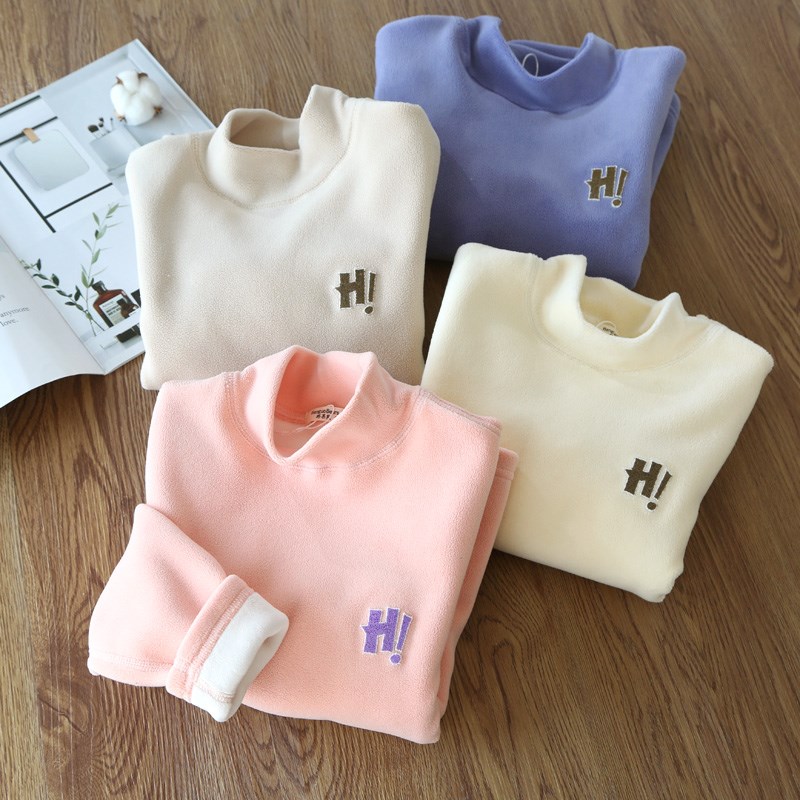 女童加绒打底衫冬装新款女孩儿童宝宝奥粒绒加厚保暖衣半高领上衣