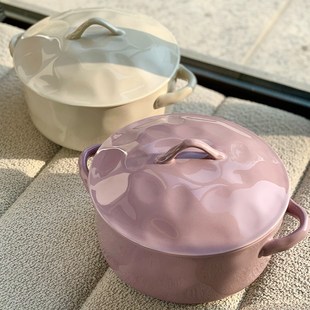 双耳汤碗陶瓷大号深面碗汤盆家用带盖大碗喝汤装汤高级感2023新款