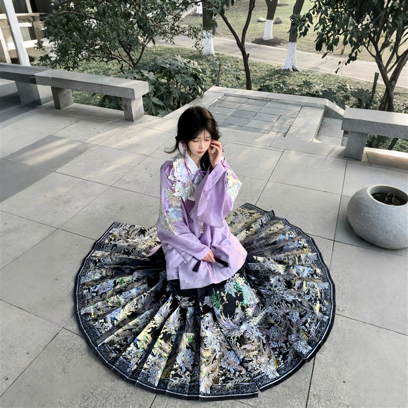 星河汉歌[凤信紫]马面裙套装2025新款黑色新中式国风日常可穿汉服