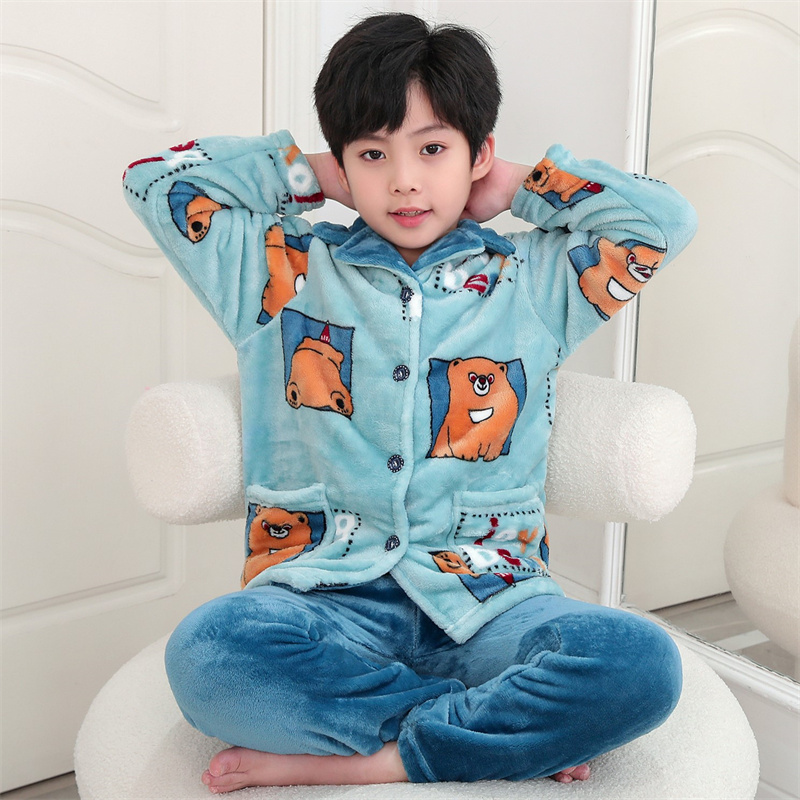 儿童睡衣秋款冬季法兰绒男童2-10岁男孩中大童珊瑚绒宝宝家居服套