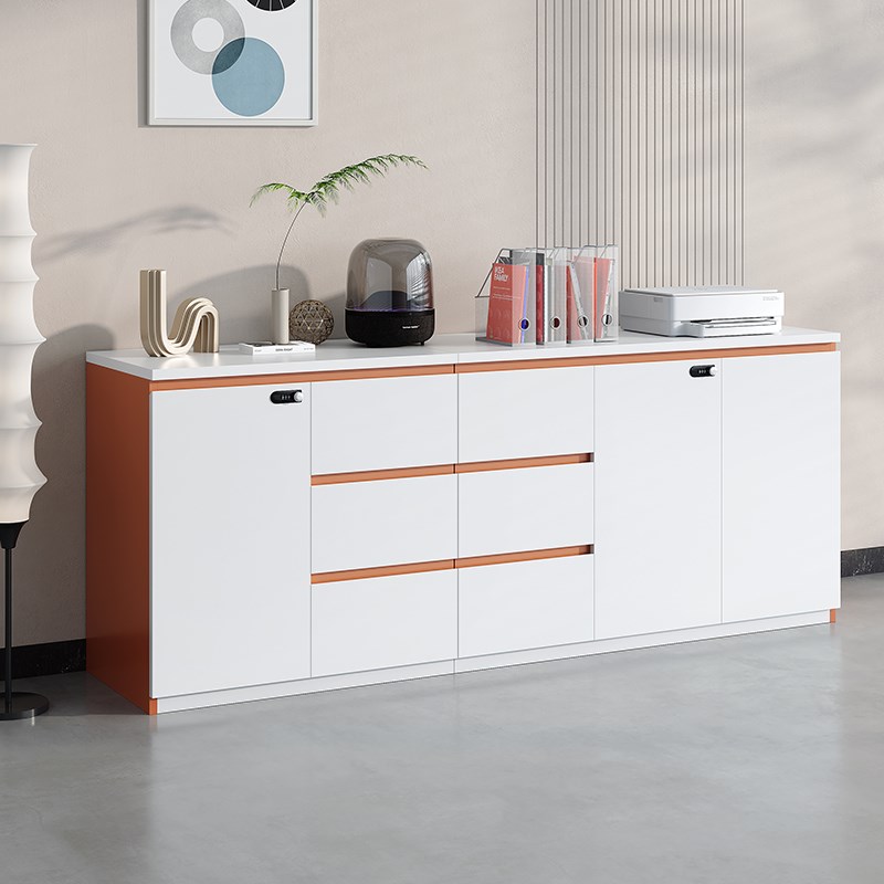 文件柜矮柜木质免拉手带锁抽屉资料柜储物柜茶水柜办公室落地边柜