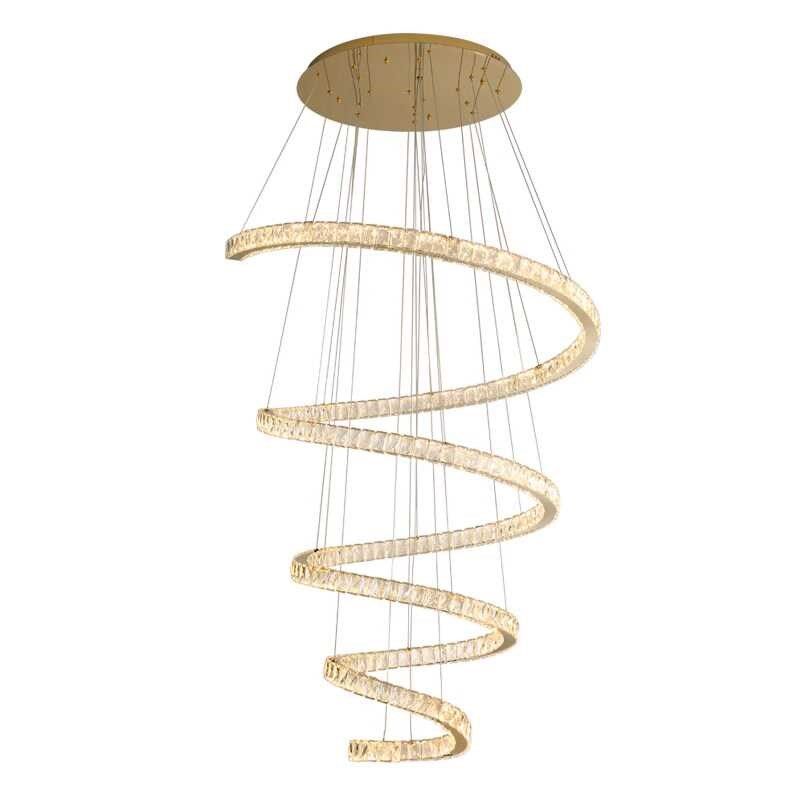 复式楼大吊灯轻奢别墅挑高客厅水晶灯镂空跃层loft旋转楼梯长吊灯