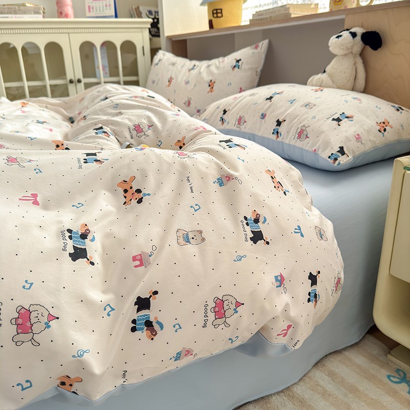 卡通纯棉床上四件套2025新款床单被套床笠水洗棉学生宿舍三件套4