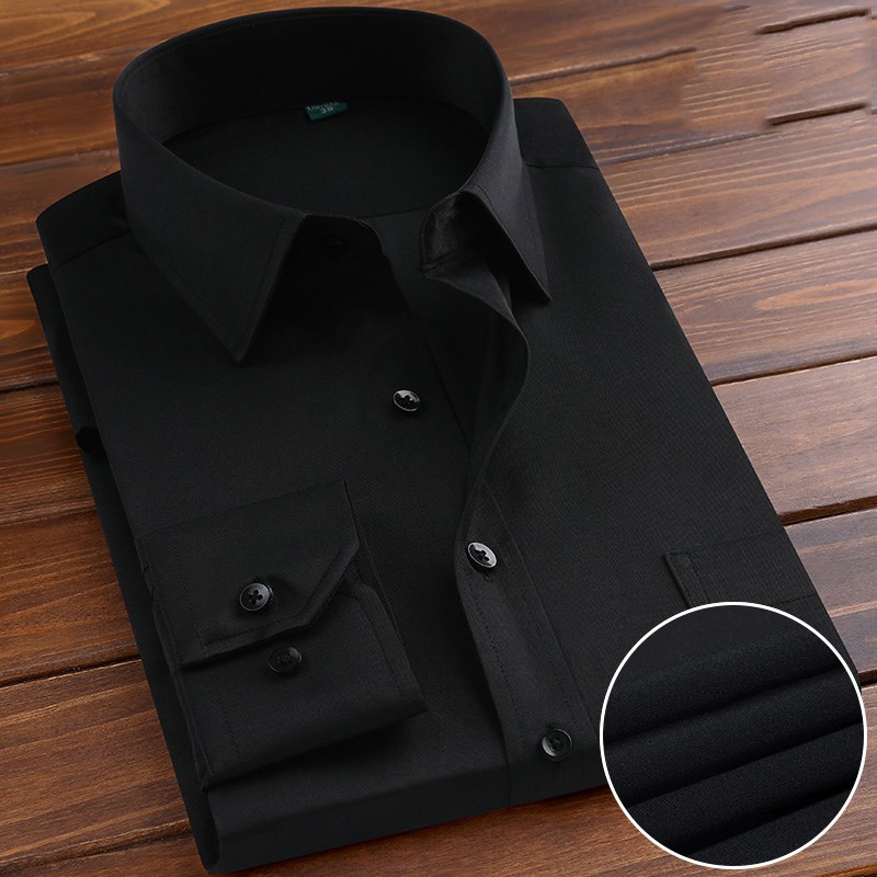 春夏棉质男士商务白衬衫长袖修身职业装工装薄款休闲男上班纯白色