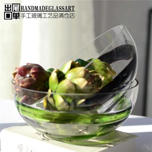 尾货日韩式大号彩色通透水晶玻璃果盘果碗果篓酒店样板间结婚礼品