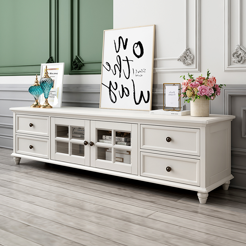 美式实木电视柜1.8米2米乡村简约实木电视柜茶几组合白色客厅家具