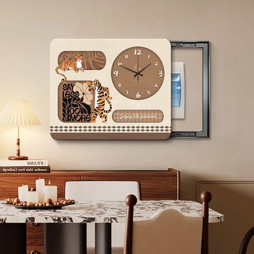 中古风电表箱装饰画带钟表免打孔2024新款法式复古动物遮挡挂画