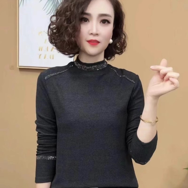 德绒保暖打底衫秋冬加绒保暖洋气半高领t恤内搭女士中年妈妈上衣