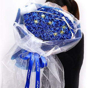 丝带玫瑰花束成品手工花红玫瑰蓝色妖姬生日节日礼品花束送女朋友