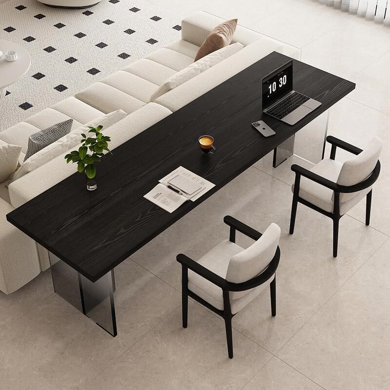 横厅沙发后长条桌家用双人学习办公电脑桌亚克力悬浮实木长条书桌