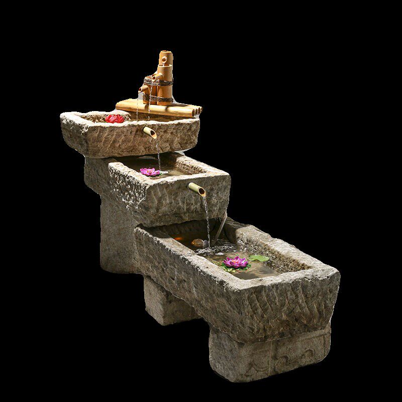 老石槽水景阳台流水景观石头鱼缸养鱼旧石器水槽户外庭院流水摆件