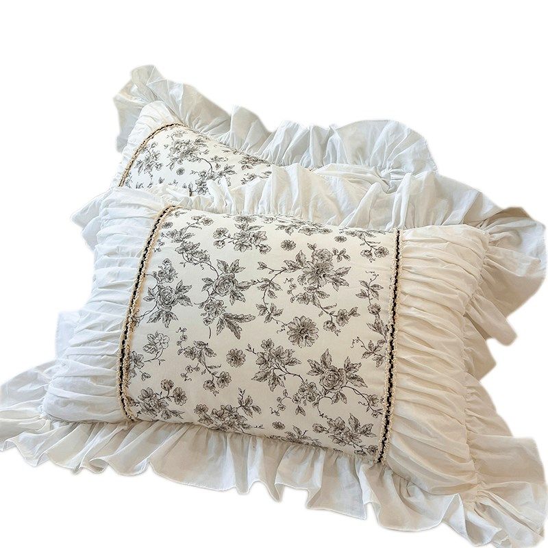 公主风法式全棉长枕套仙女风纯棉荷叶边单人家用成人枕头套一对装