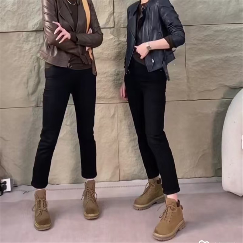 秋季新款大码弹力高腰直筒牛仔裤女九分遮肚藏肉八分烟管裤小个子