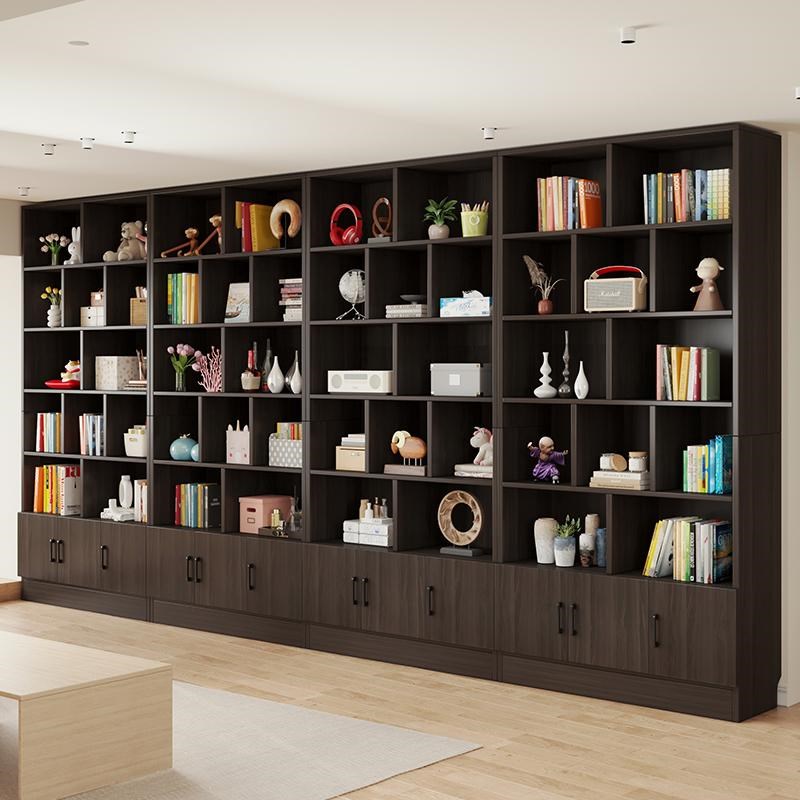 实木书架落地书柜一体靠墙置物架办公室展示架客厅家用收纳储物柜
