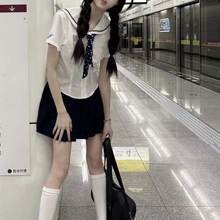 川野奈奈 小百合山道线收腰水手领衬衫jk短袖制服白色舒适透气