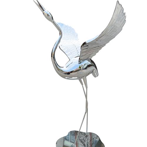现货不锈钢仙鹤雕塑镜面草坪水池园林景观装饰抽象白鹭火烈鸟摆件