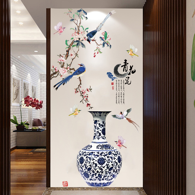 温馨卧室床头墙贴画3d立体花瓶贴纸中式喜鹊客厅餐厅装饰墙纸自粘图片