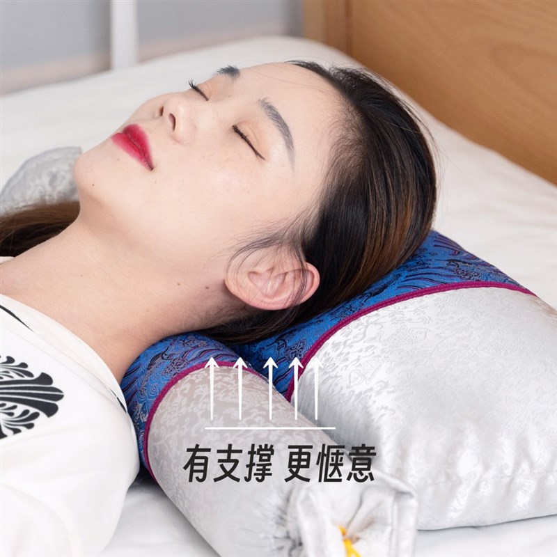紫稀艾【组合颈椎枕】缎面艾绒荞麦单人古风长方形圆枕四季常规款