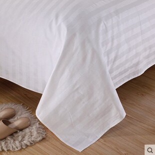 宾馆酒店专用床上用品三公分缎条纯白色全棉加密加厚床罩床单床笠