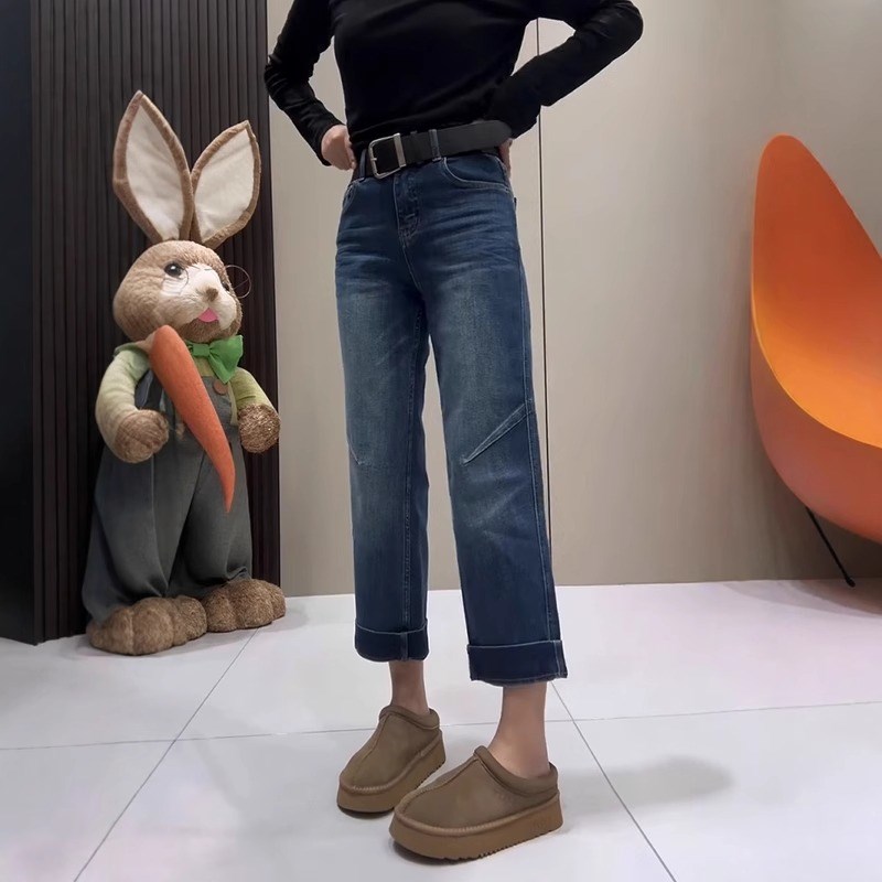 梨型身材裤子大码高腰显瘦直筒牛仔裤女胖妹妹宽松遮胯九分阔腿裤