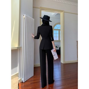 黑色西装外套女气质名媛高级感2025新款小个子阔腿裤休闲西服套装