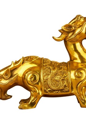 铜天龙地虎摆件黄铜两头兽镇宅大号家居客厅办公室工艺品开业礼品