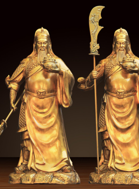 铜关公关二爷摆件纯铜武财神佛像客厅开业供奉神像立刀托宝关公像