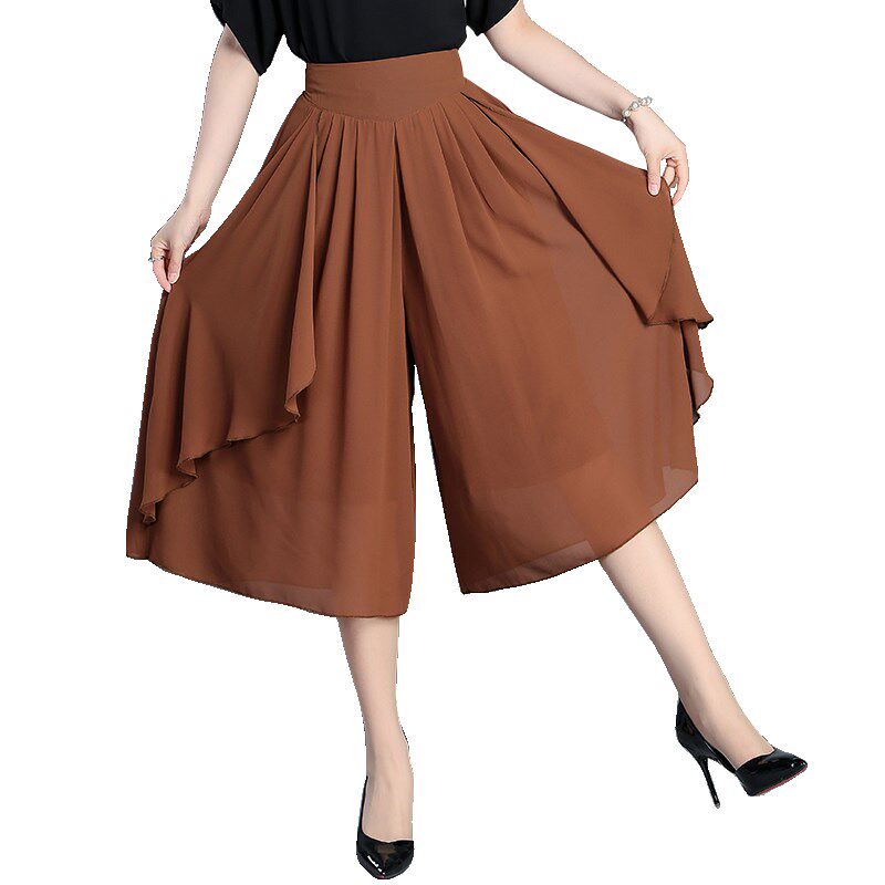 雪纺七分裙裤女夏季薄款阔腿裤高腰显瘦休闲裤大码广场舞裤子裤裙