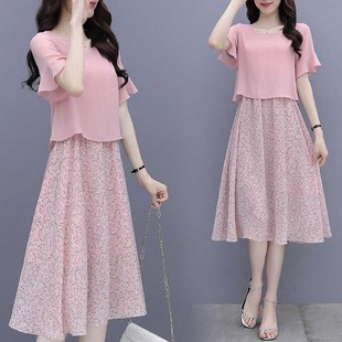 胖妹妹雪纺碎花连衣裙2024新款大码女装中长款气质时尚遮肚子显瘦