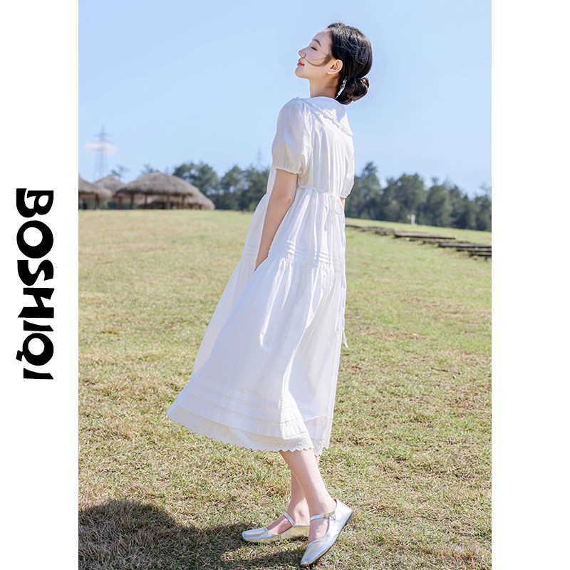 初中生连衣裙中长白色新款夏季高中学生2024少女孩大童过膝洋气