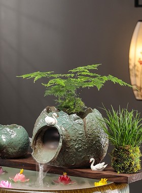 古法流水缸生态鱼缸循环增氧过滤器陶罐组合阳台庭院造景装饰摆件