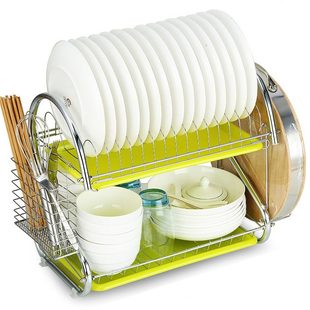 厨房置物托盘家用收纳晾碗碟架不锈 甄选多功能S型双层碗碟沥水架